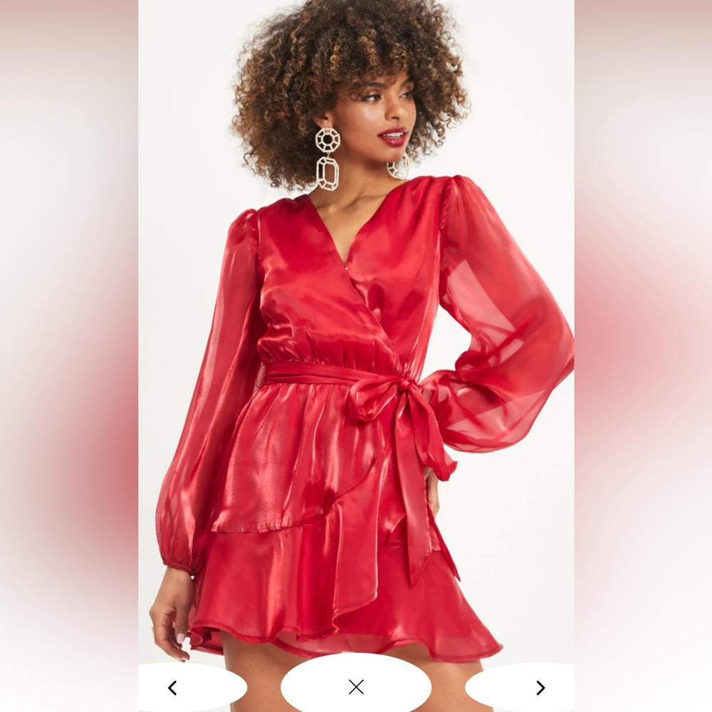 BE THE LOVE HIGH SHEEN RUFFLE MINI DRESS - RED
